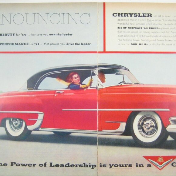 Vintage 1954 Chrysler Advertisement Red Convertible Car 2 Page Print - Picture 2 of 2